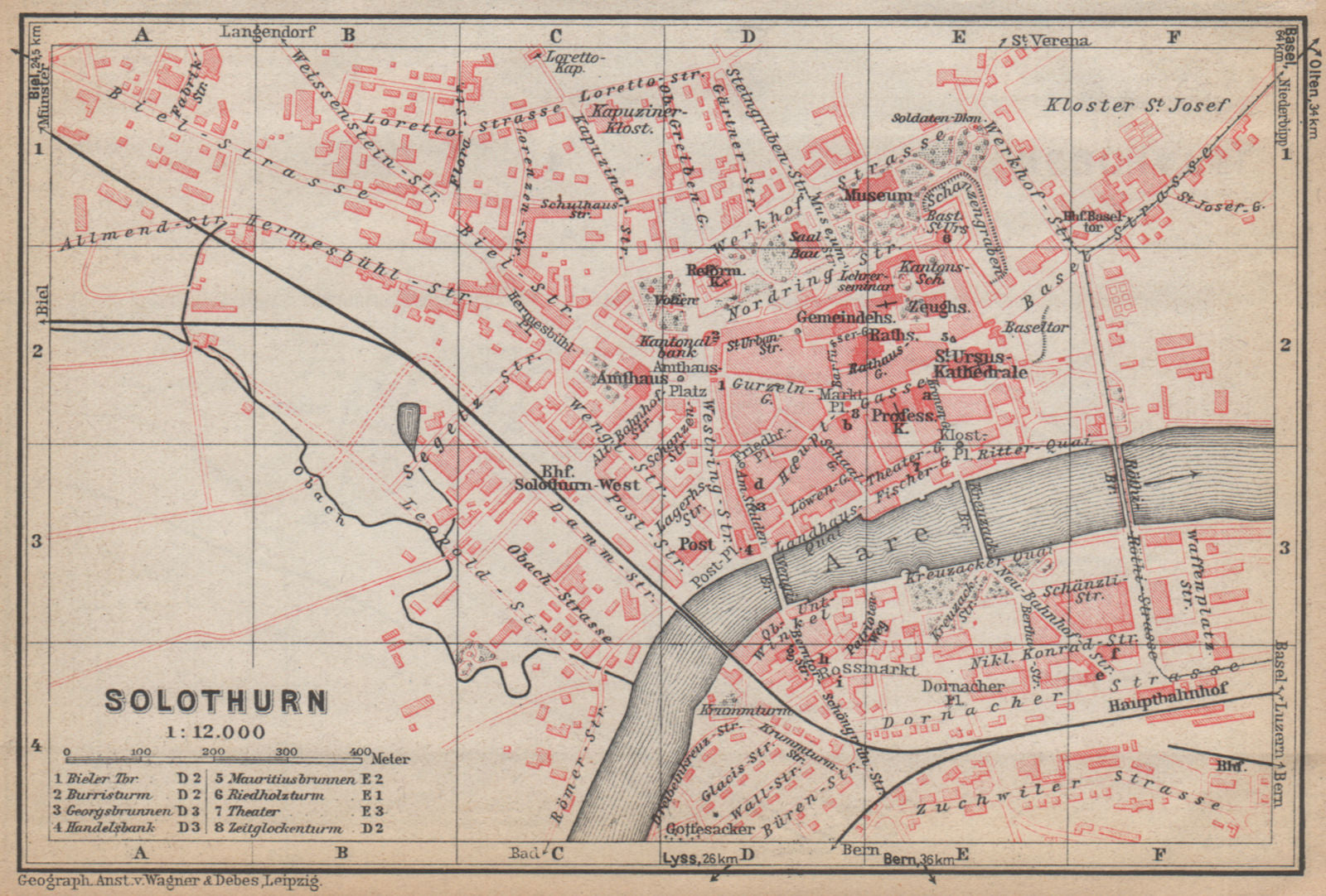 SOLEURE / SOLOTHURN. town city stadtplan. Switzerland Suisse Schweiz 1938 map